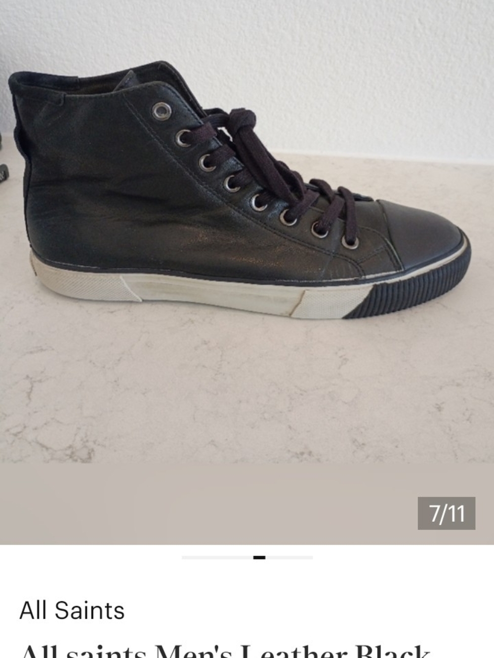 All Saints Men'sBlack Leather, High-Top Sneakers with White Soles EU 43 Size 10 - Picture 3 of 7
